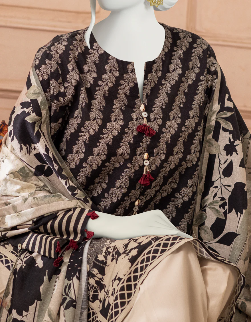 BLACK & BEIGE KHADDAR 2PC UNSTITCHED | JJLS-W-JW2-US-22-7023/A FB/CORA - Image 3