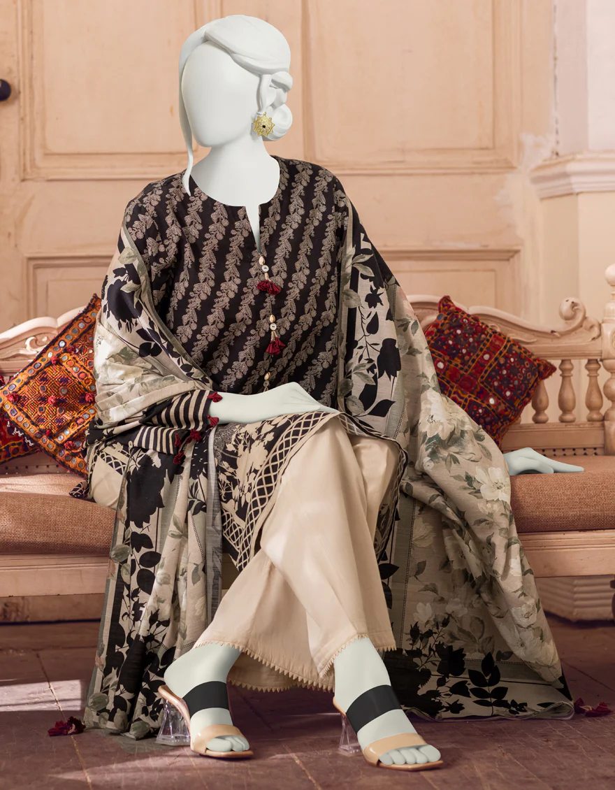 BLACK & BEIGE KHADDAR 2PC UNSTITCHED | JJLS-W-JW2-US-22-7023/A FB/CORA - Image 4