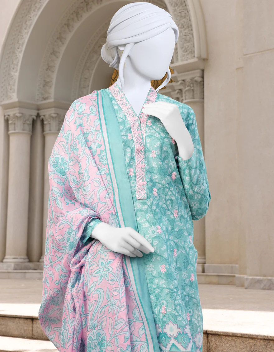 AQUA-TEAL CAMBRIC 2PC UNSTITCHED | JJLS-W-JW2-US-22-7036 FB/BAGH - Image 3