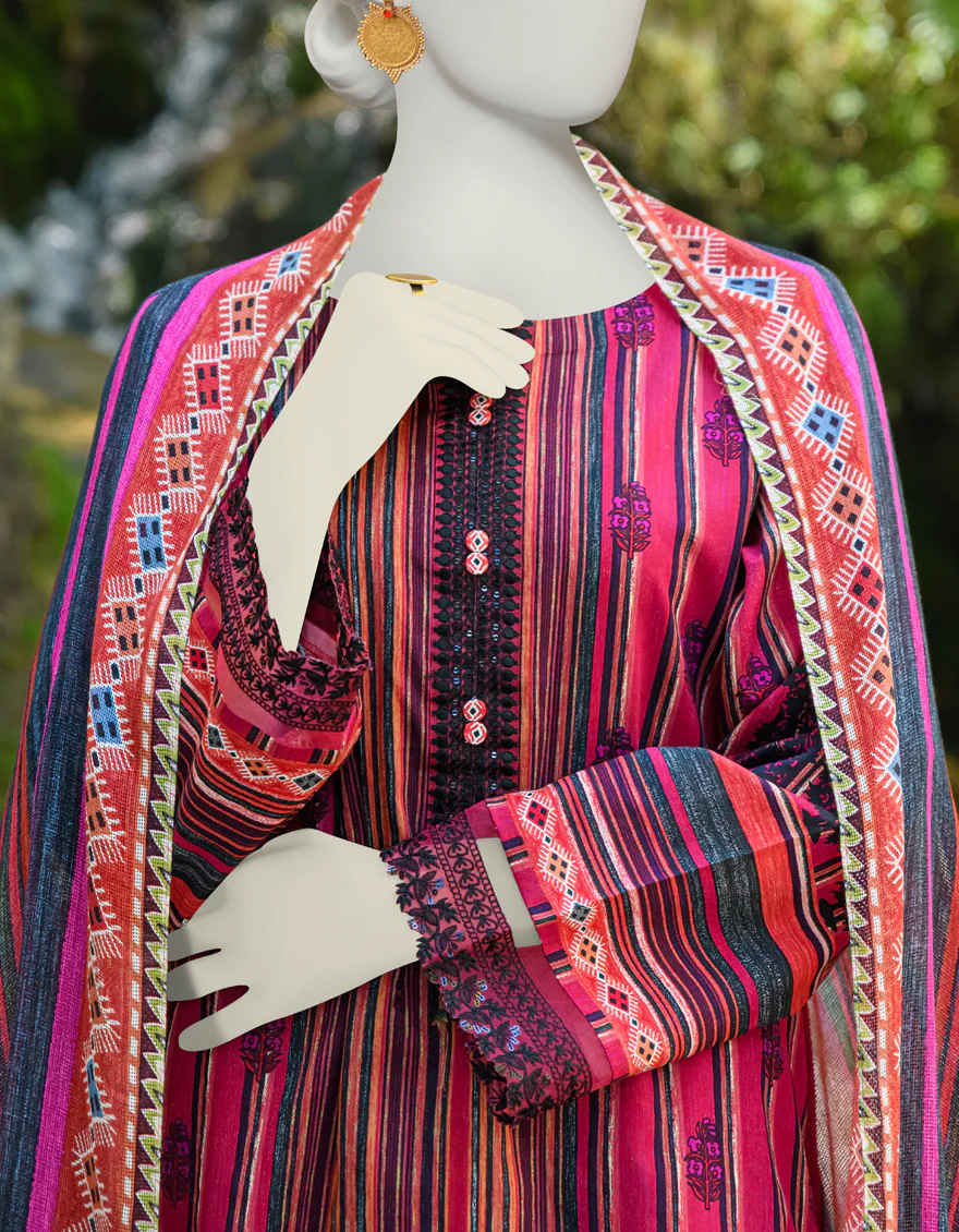 BLACK & HOT PINK CAMBRIC 2PC UNSTITCHED | JJLS-W-JW2-US-23-7031 FB/ORACLE-2 - Image 2