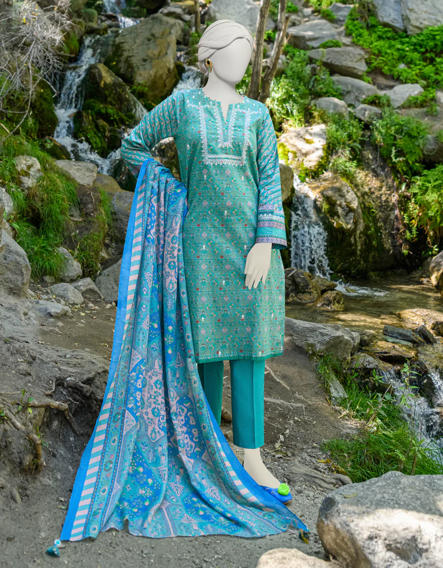 GREEN/BLUE CAMBRIC 2PC UNSTITCHED | JJLS-W-JW2-US-23-7032 FB/ORACLE-3 - Image 2