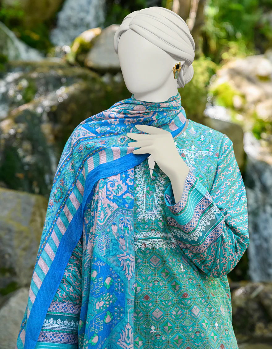 GREEN/BLUE CAMBRIC 2PC UNSTITCHED | JJLS-W-JW2-US-23-7032 FB/ORACLE-3 - Image 3