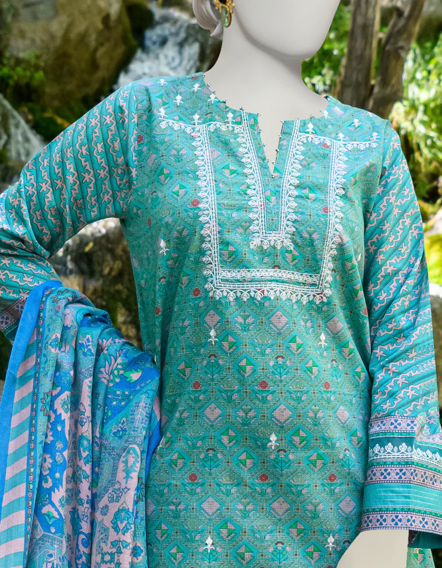GREEN/BLUE CAMBRIC 2PC UNSTITCHED | JJLS-W-JW2-US-23-7032 FB/ORACLE-3 - Image 4
