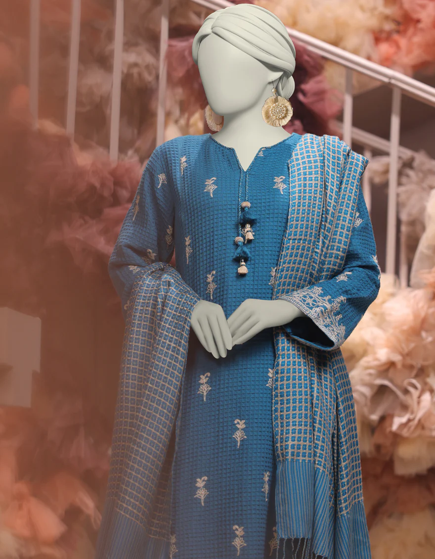 BLUE JACQUARD 3PC UNSTITCHED | JJLS-W-JWU-24-1716 FB/FLORAL CHECKS-01 - Image 3