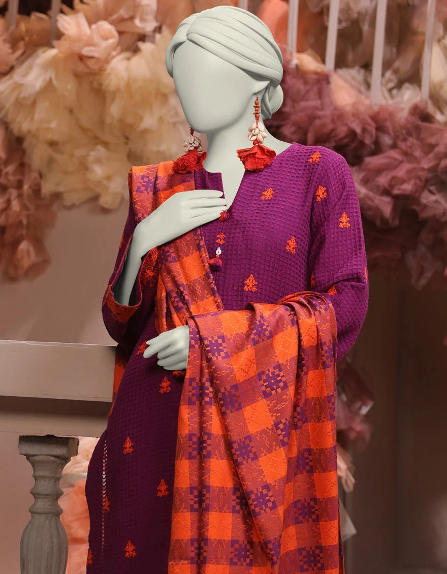 PURPLE JACQUARD 3PC UNSTITCHED | JJLS-W-JWU-24-1719 FB/FLORAL CHECKS-04 - Image 3