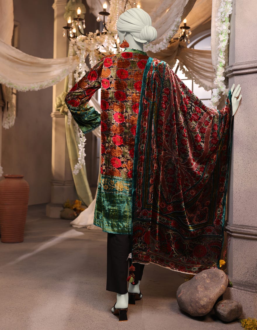 BLACK 3PC UNSTITCHED | JJLS-W-JWU-24-1758 FB/SUZANI FOLK-3 - Image 2