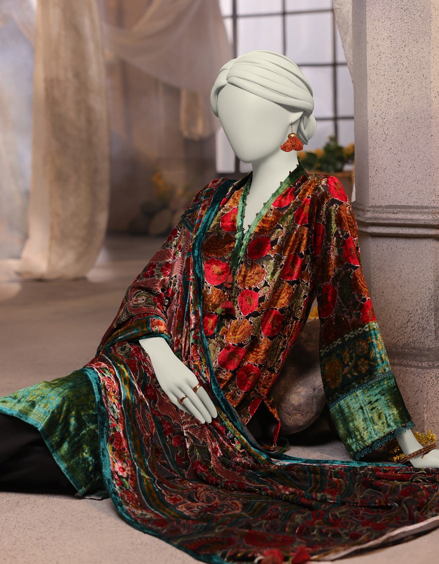 BLACK 3PC UNSTITCHED | JJLS-W-JWU-24-1758 FB/SUZANI FOLK-3 - Image 3
