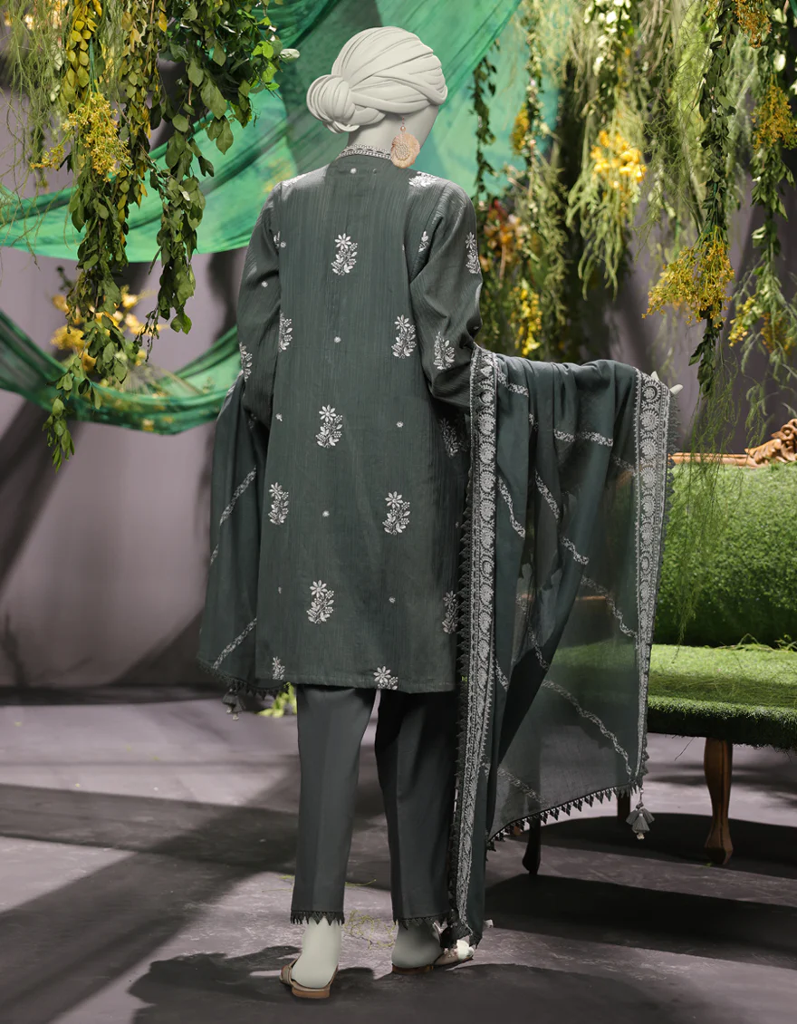 GREEN JACQUARD 3PC UNSTITCHED | JJLS-W-JWU-24-1777 FB/MUGHAL EMBROIDERED-2 - Image 2