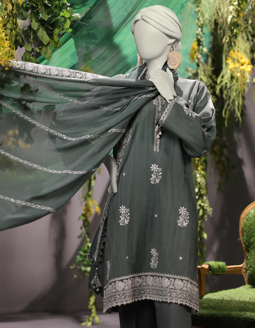 GREEN JACQUARD 3PC UNSTITCHED | JJLS-W-JWU-24-1777 FB/MUGHAL EMBROIDERED-2 - Image 3