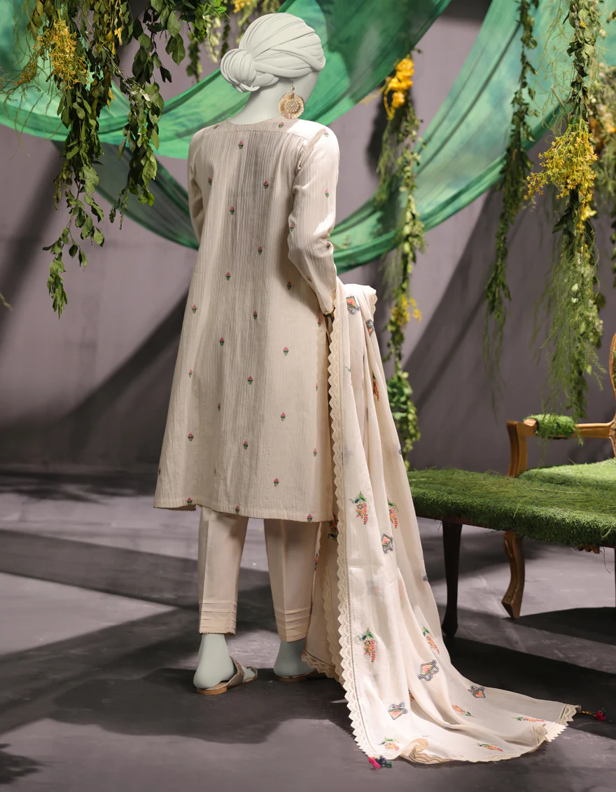 WHITE JACQUARD 3PC UNSTITCHED | JJLS-W-JWU-24-1781 FB/MUGHAL EMBROIDERED-6 - Image 2