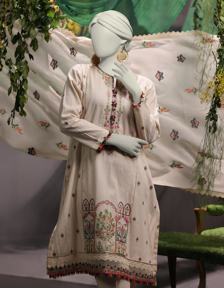 WHITE JACQUARD 3PC UNSTITCHED | JJLS-W-JWU-24-1781 FB/MUGHAL EMBROIDERED-6 - Image 3