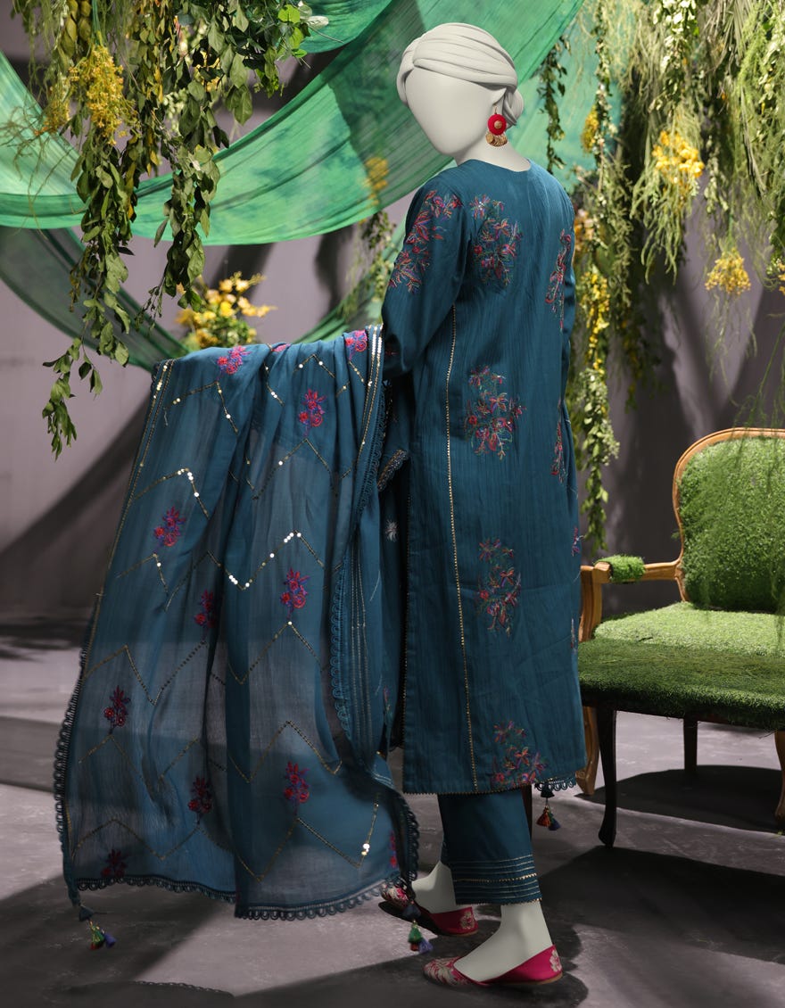 GREEN JACQUARD 3PC UNSTITCHED | JJLS-W-JWU-24-1782 FB/MUGHAL EMBROIDERED-7 - Image 2