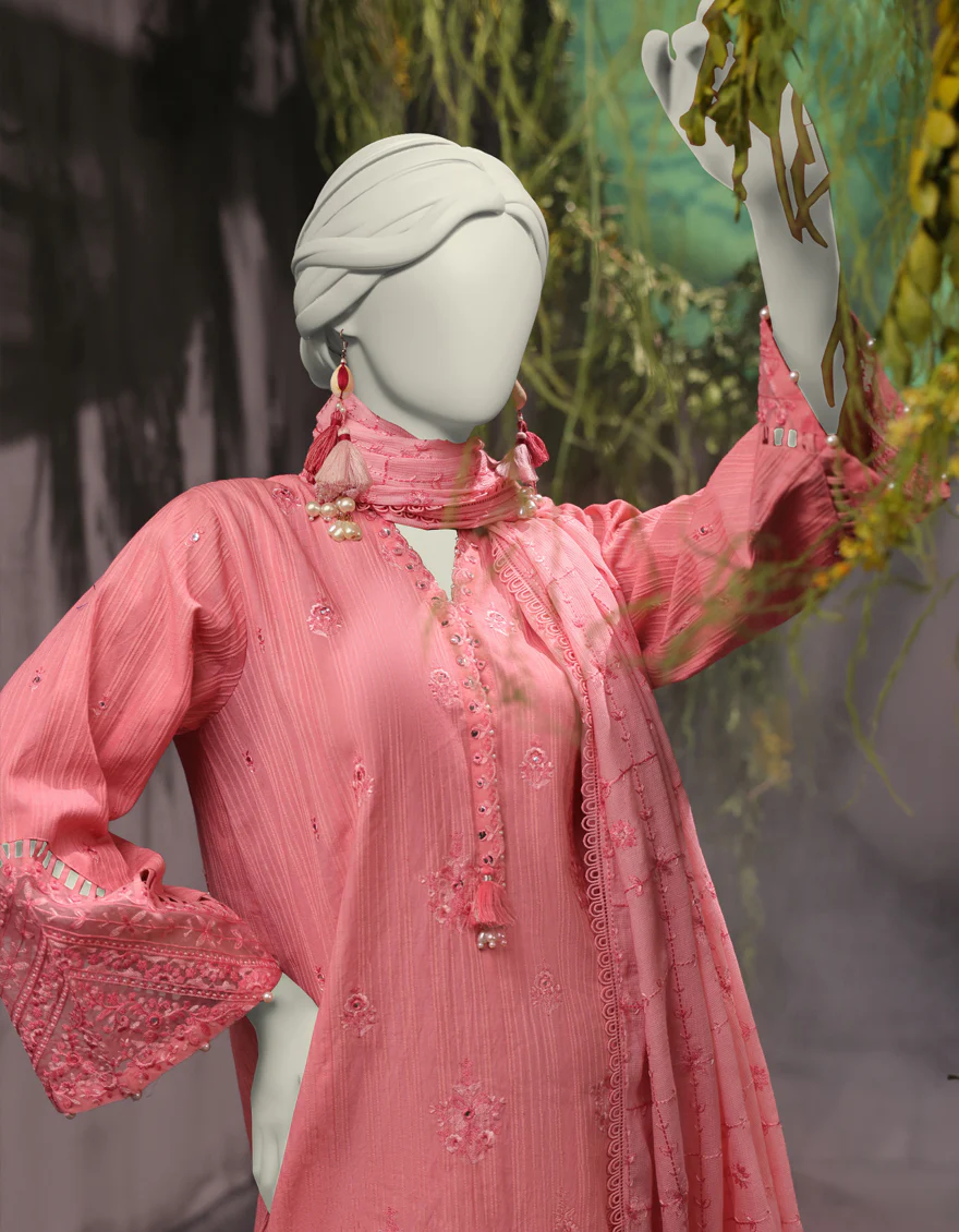 PINK JACQUARD 3PC UNSTITCHED | JJLS-W-JWU-24-1783 FB/MUGHAL EMBROIDERED-8 - Image 3