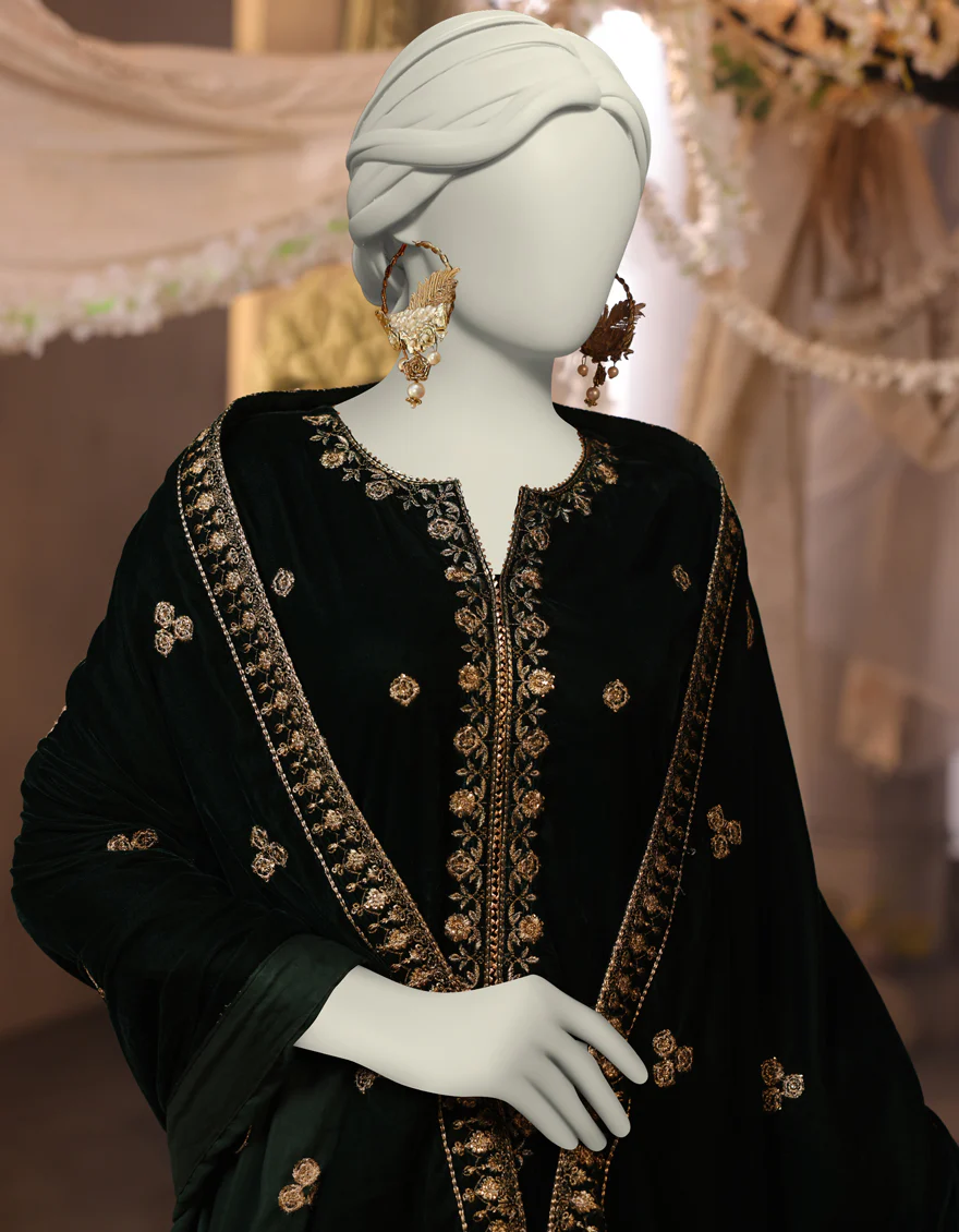 GREEN VELVET 3PC UNSTITCHED | JJLS-W-JWU-24-1784 FB/LUXE-C-1 - Image 3