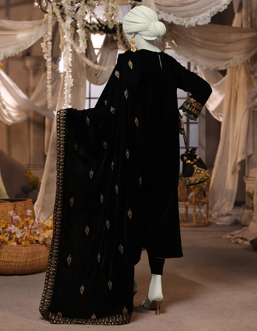 BLACK VELVET 3PC UNSTITCHED | JJLS-W-JWU-24-1785 FB/LUXE-C-2 - Image 2