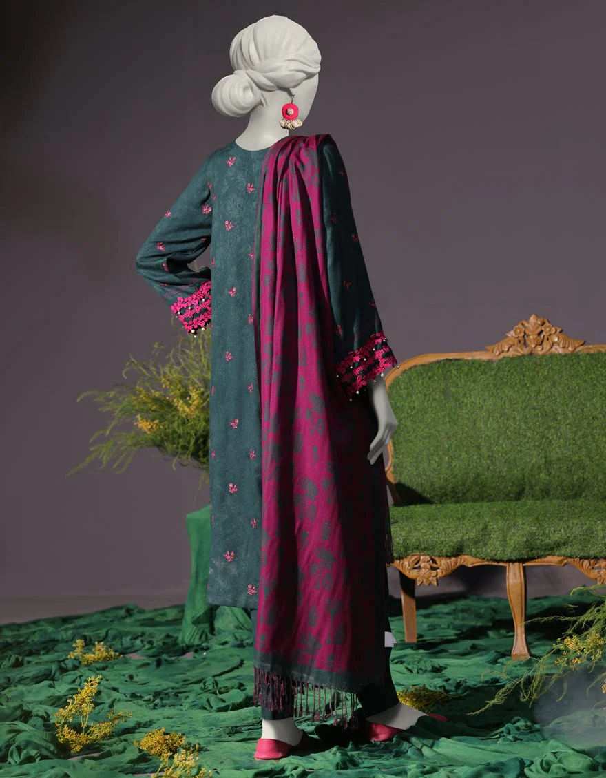 GREEN VISCOSE 3PC UNSTITCHED | JJLS-W-JWU-24-1794 FB/FLORAL-3 - Image 2