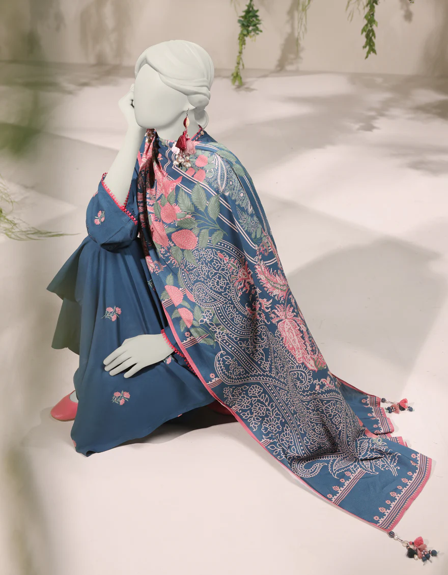 BLUE LINEN 3PC UNSTITCHED | JJLS-W-JWU-24-1797 FB/ETHNIC MUGHAL-2 - Image 3