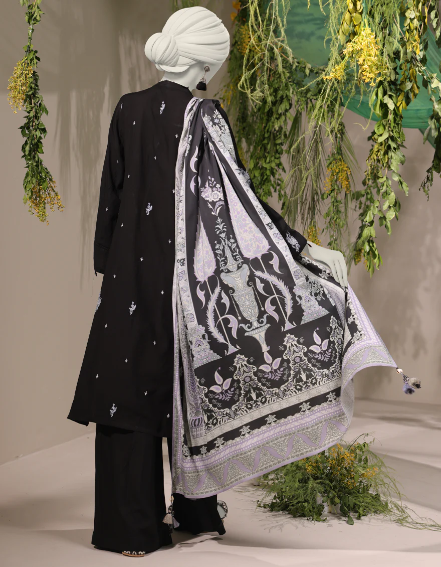 BLACK LINEN 3PC UNSTITCHED | JJLS-W-JWU-24-1798 FB/ETHNIC MUGHAL-03 - Image 3