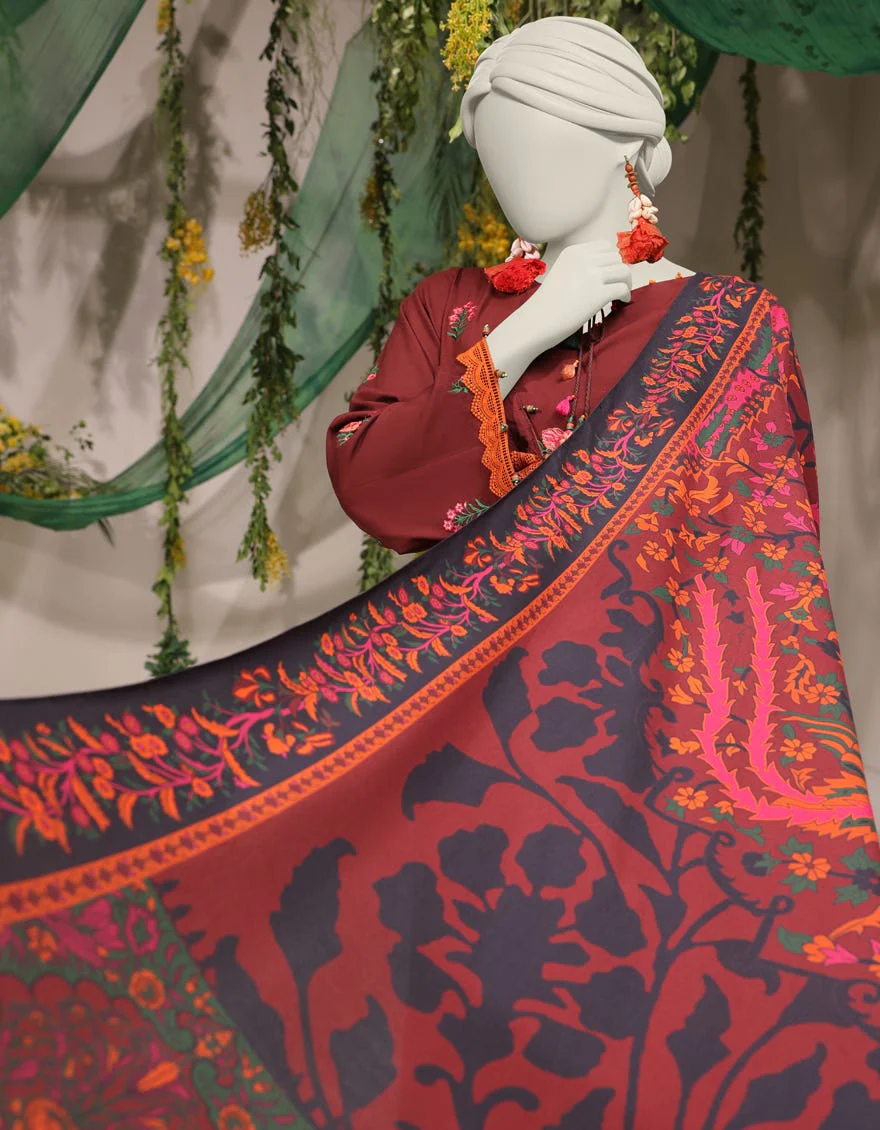 BROWN LINEN 3PC UNSTITCHED | JJLS-W-JWU-24-1799 FB/ETHNIC MUGHAL-04 - Image 2