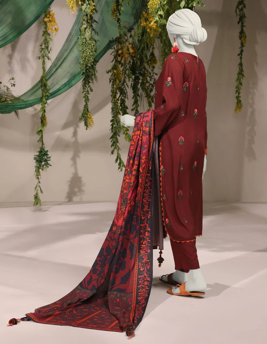BROWN LINEN 3PC UNSTITCHED | JJLS-W-JWU-24-1799 FB/ETHNIC MUGHAL-04 - Image 3