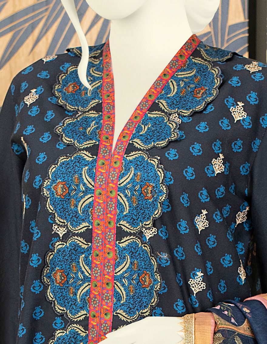BLUE CAMBRIC 3PC UNSTITCHED | JJLS-W-JWU-US-20-1137 FB/MINIATURE - Image 3
