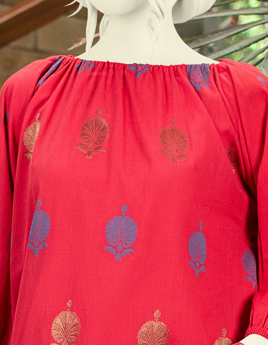 RED JACQUARD 3PC UNSTITCHED | JJLS-W-JWU-US-20-1185 FB/TP-058 - Image 2