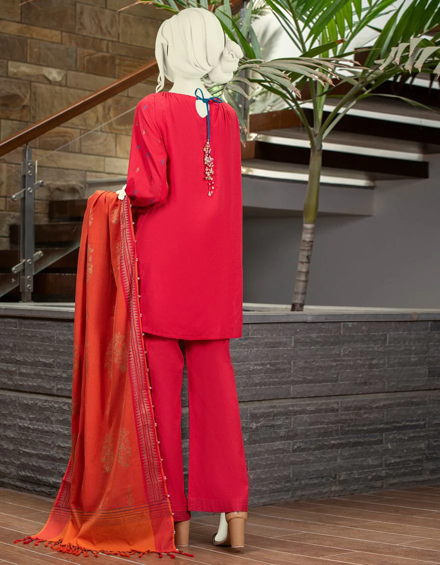RED JACQUARD 3PC UNSTITCHED | JJLS-W-JWU-US-20-1185 FB/TP-058 - Image 3