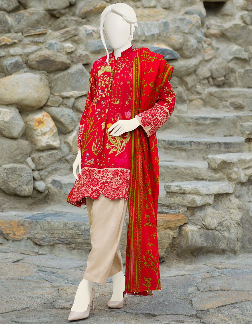 BLOOD RED CAMBRIC 3PC UNSTITCHED | JJLS-W-JWU-US-21-1787 FB/BAHITI - Image 2