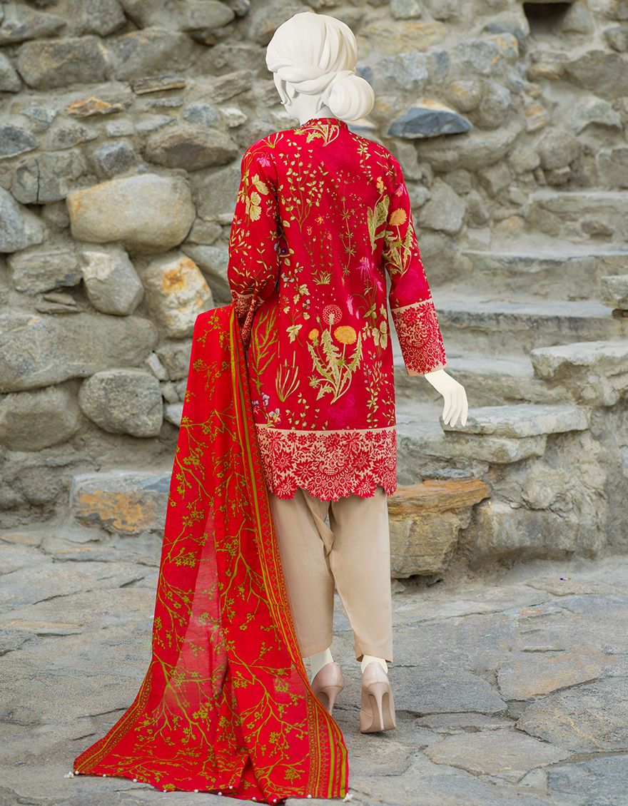BLOOD RED CAMBRIC 3PC UNSTITCHED | JJLS-W-JWU-US-21-1787 FB/BAHITI - Image 3