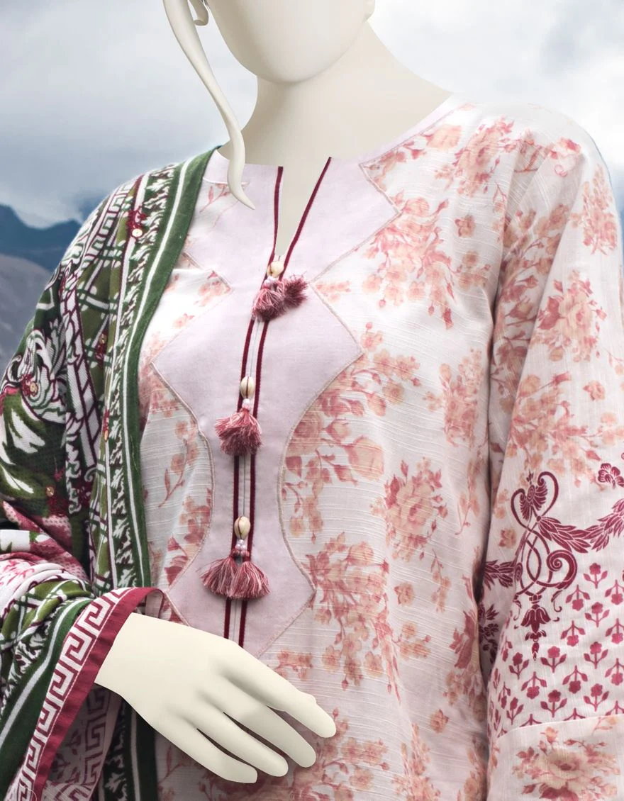 CREAM-PINK KHADDAR 3PC UNSTITCHED | JJLS-W-JWU-US-21-1804 FB/THE GARDEN - Image 2