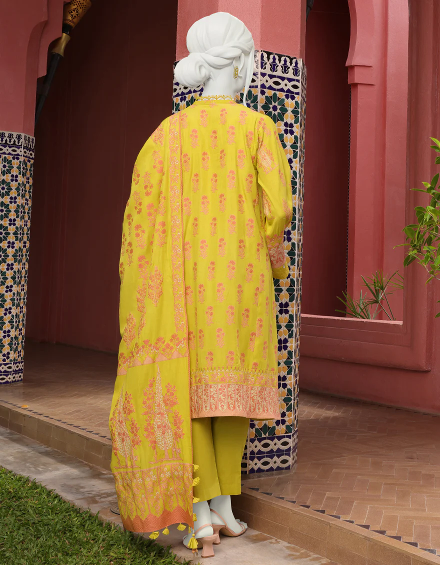 YELLOW JACQUARD 3PC UNSTITCHED | JJLS-W-JWU-US-22-1808 FB/KANTISS - Image 2