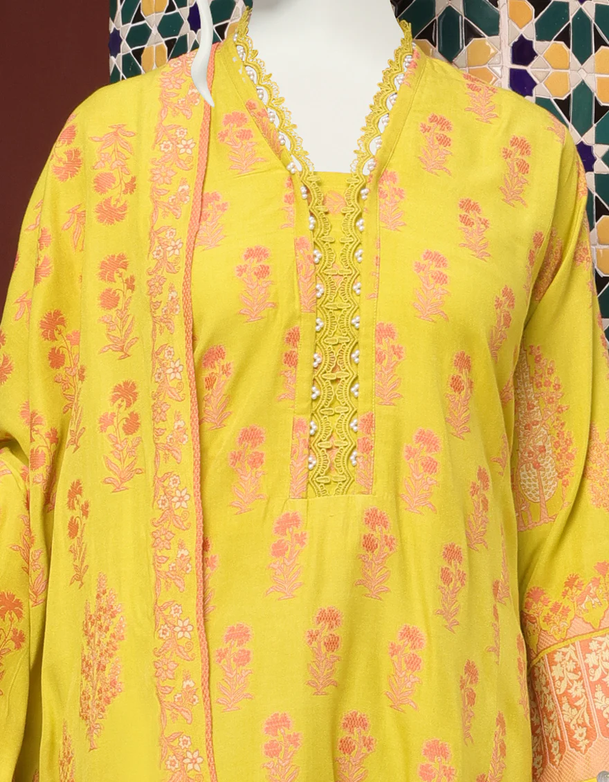 YELLOW JACQUARD 3PC UNSTITCHED | JJLS-W-JWU-US-22-1808 FB/KANTISS - Image 3