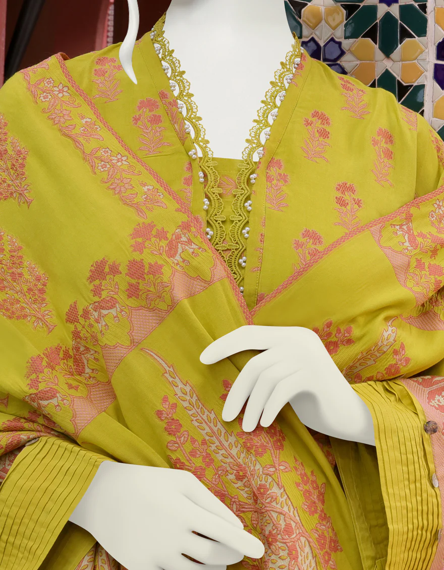 YELLOW JACQUARD 3PC UNSTITCHED | JJLS-W-JWU-US-22-1808 FB/KANTISS - Image 4