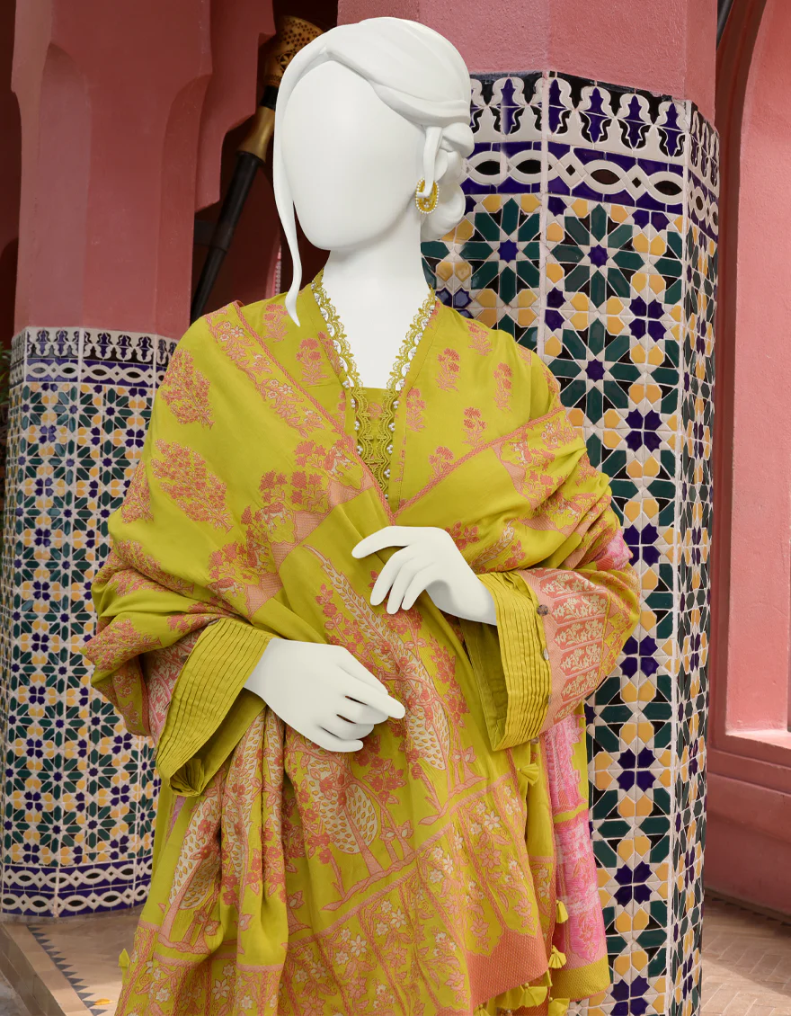 YELLOW JACQUARD 3PC UNSTITCHED | JJLS-W-JWU-US-22-1808 FB/KANTISS - Image 5