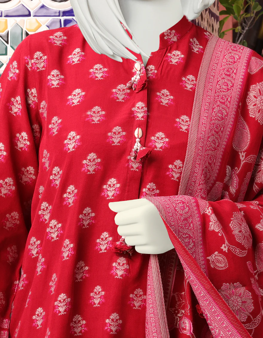 RED JACQUARD 3PC UNSTITCHED | JJLS-W-JWU-US-22-1810 FB/MORGAN - Image 3
