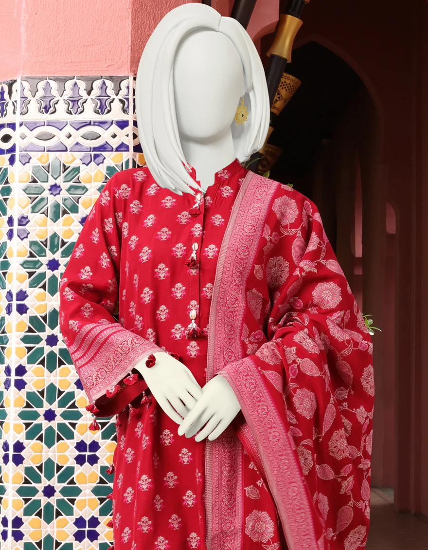 RED JACQUARD 3PC UNSTITCHED | JJLS-W-JWU-US-22-1810 FB/MORGAN - Image 4
