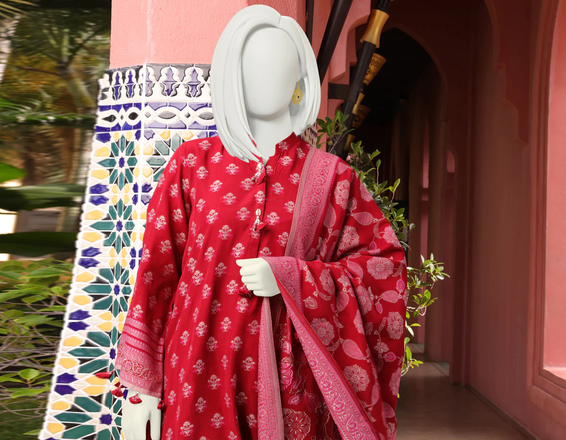 RED JACQUARD 3PC UNSTITCHED | JJLS-W-JWU-US-22-1810 FB/MORGAN - Image 5
