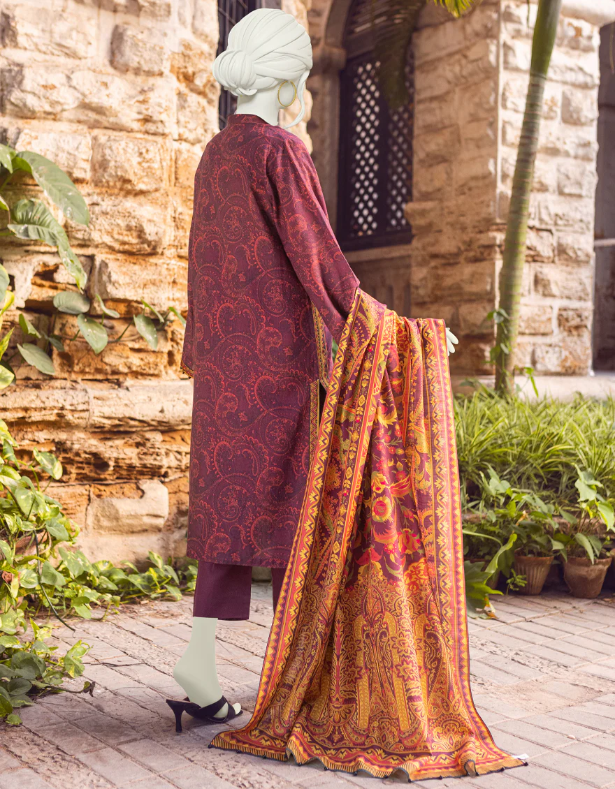 BURGUNDY KHADDAR 3PC UNSTITCHED | JJLS-W-JWU-US-22-1813 FB/EASTERN REDS - Image 2
