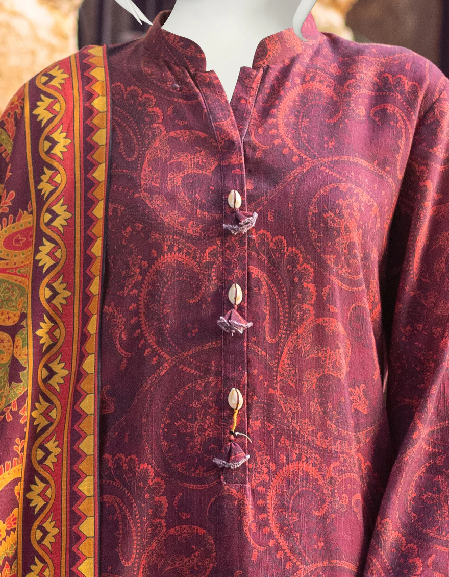 BURGUNDY KHADDAR 3PC UNSTITCHED | JJLS-W-JWU-US-22-1813 FB/EASTERN REDS - Image 3