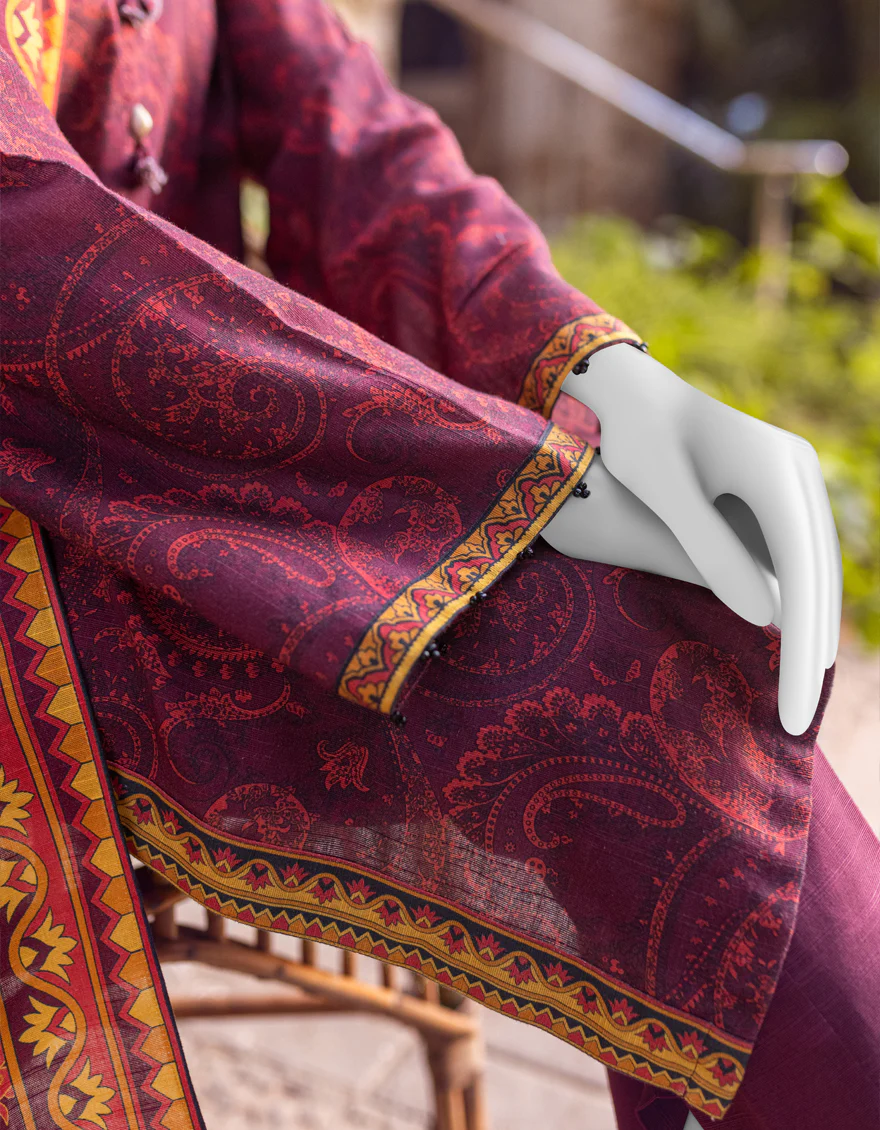 BURGUNDY KHADDAR 3PC UNSTITCHED | JJLS-W-JWU-US-22-1813 FB/EASTERN REDS - Image 4