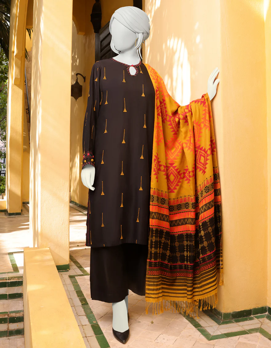 MUSTARD-BLACK MARINA 3PC UNSTITCHED | JJLS-W-JWU-US-22-1819 FB/MUSTARD