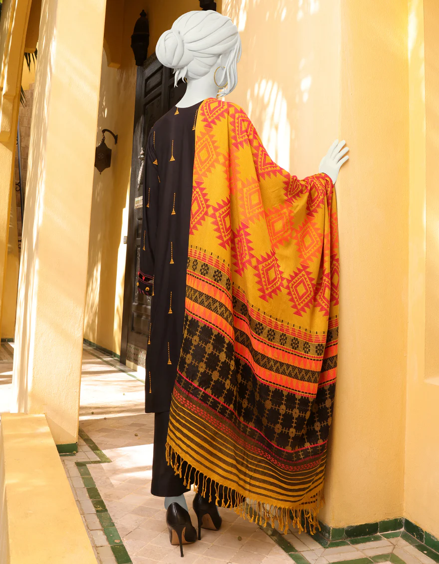 MUSTARD-BLACK MARINA 3PC UNSTITCHED | JJLS-W-JWU-US-22-1819 FB/MUSTARD - Image 2