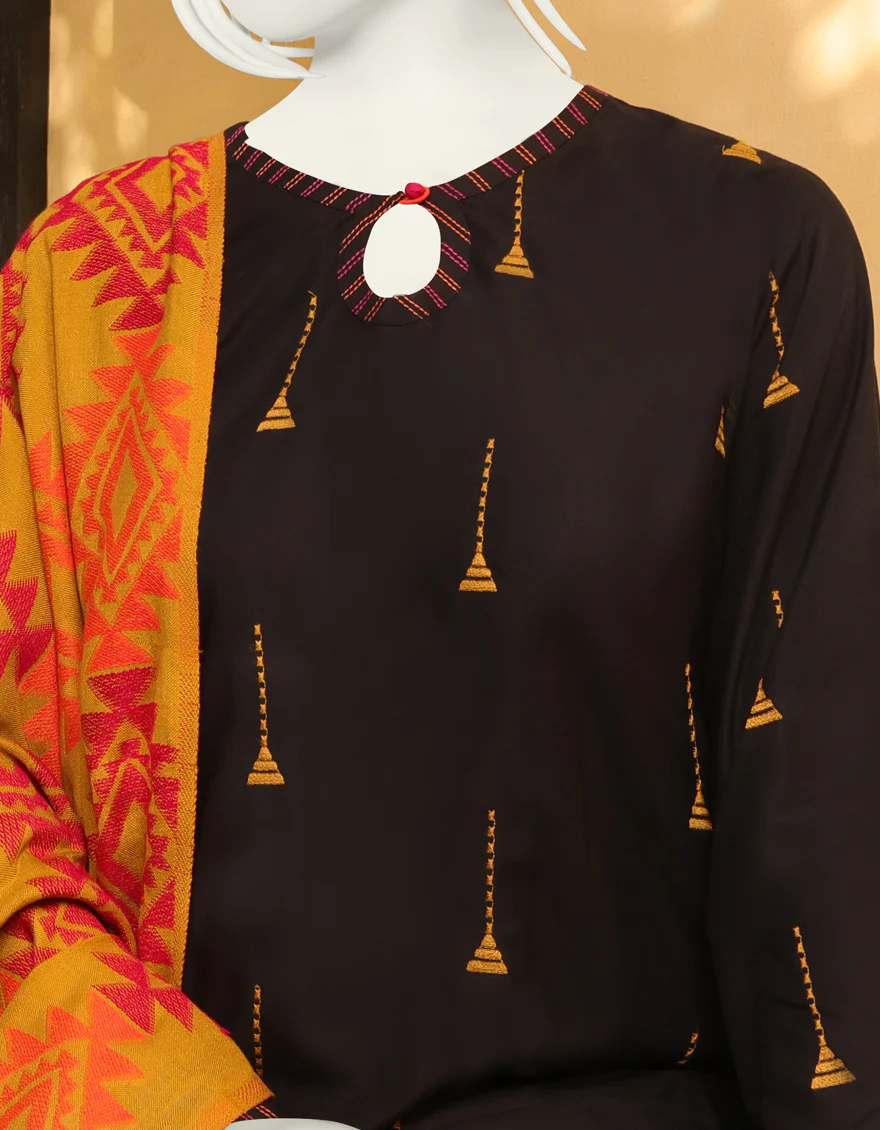 MUSTARD-BLACK MARINA 3PC UNSTITCHED | JJLS-W-JWU-US-22-1819 FB/MUSTARD - Image 3
