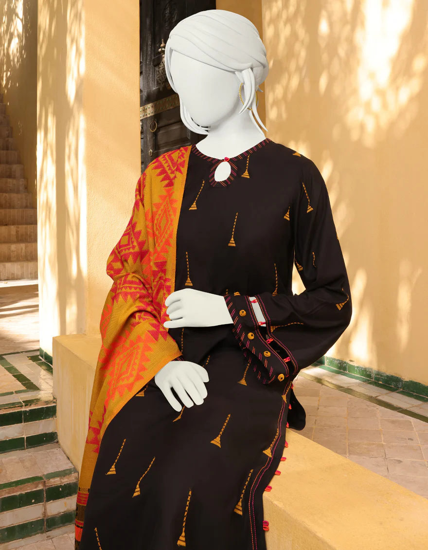 MUSTARD-BLACK MARINA 3PC UNSTITCHED | JJLS-W-JWU-US-22-1819 FB/MUSTARD - Image 4