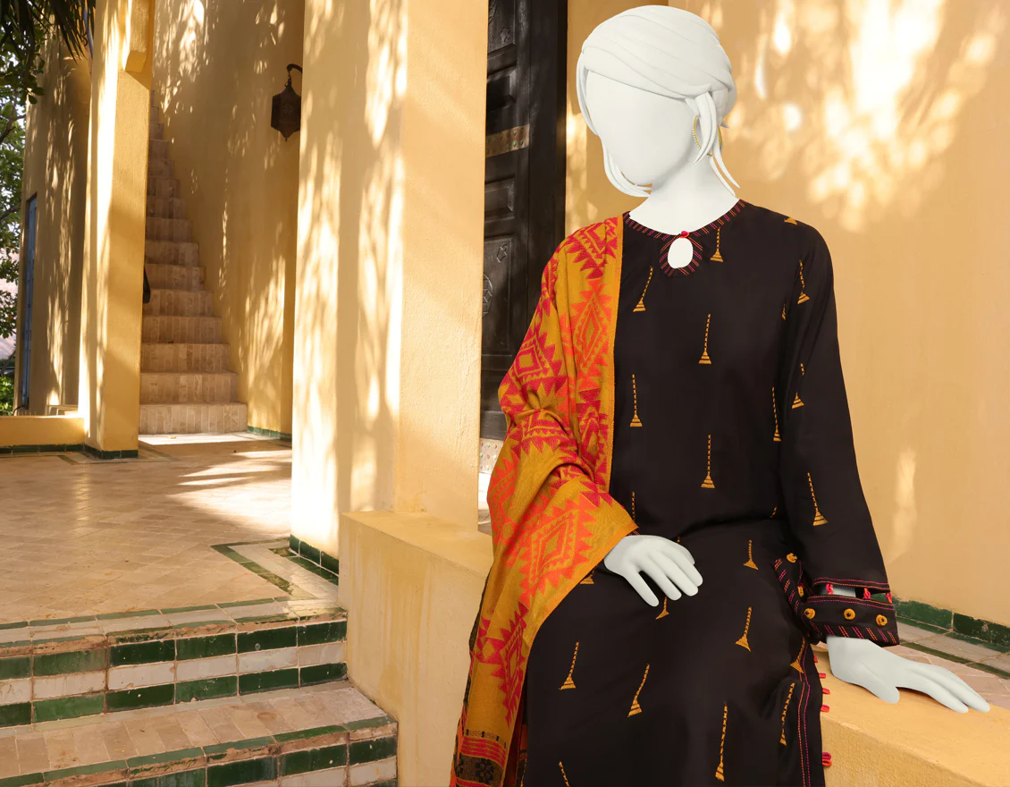 MUSTARD-BLACK MARINA 3PC UNSTITCHED | JJLS-W-JWU-US-22-1819 FB/MUSTARD - Image 5