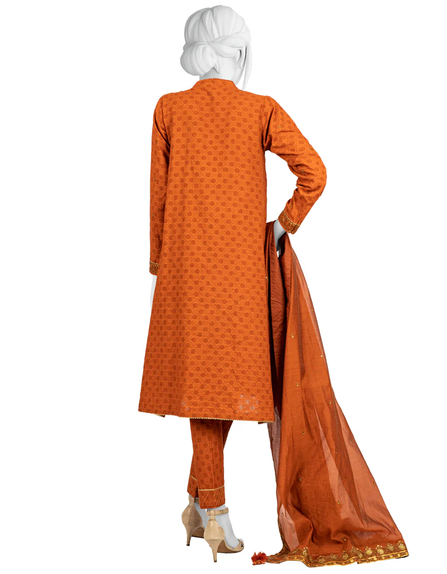 RUST JACQUARD 3PC UNSTITCHED | JJLS-W-JWU-US-22-1843 FB/EMB-015 - Image 2