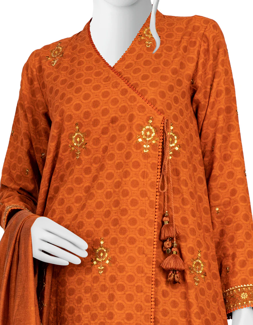 RUST JACQUARD 3PC UNSTITCHED | JJLS-W-JWU-US-22-1843 FB/EMB-015 - Image 3