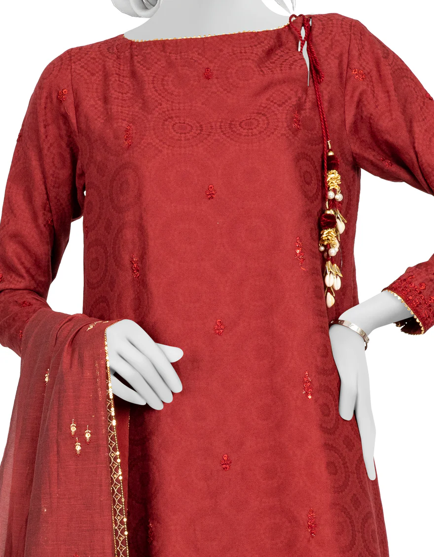 MAROON-RED JACQUARD 3PC UNSTITCHED | JJLS-W-JWU-US-22-1845 FB/EMB-017 - Image 3