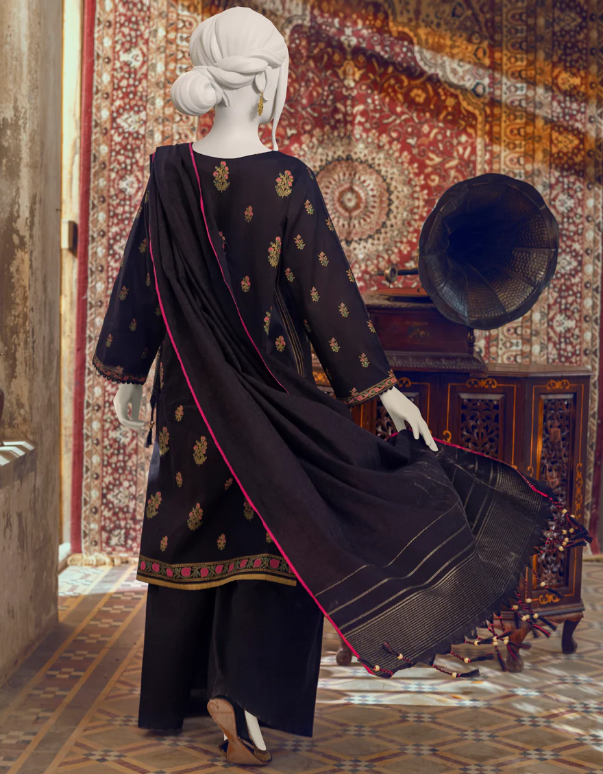 BLACK CAMBRIC 3PC UNSTITCHED | JJLS-W-JWU-US-22-1848 FB/BLOCK-31 - Image 2