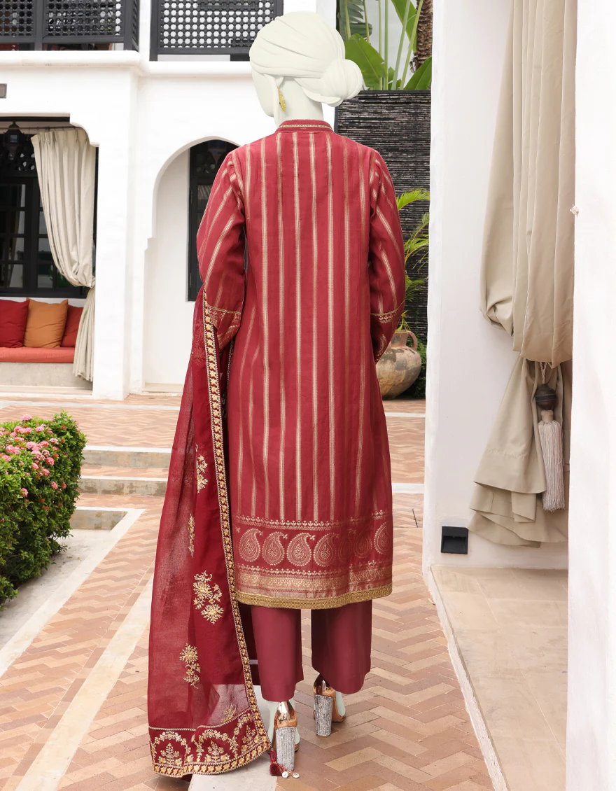 MAROON JACQUARD 3PC UNSTITCHED | JJLS-W-JWU-US-22-1851 FB/SURKHZARI - Image 2